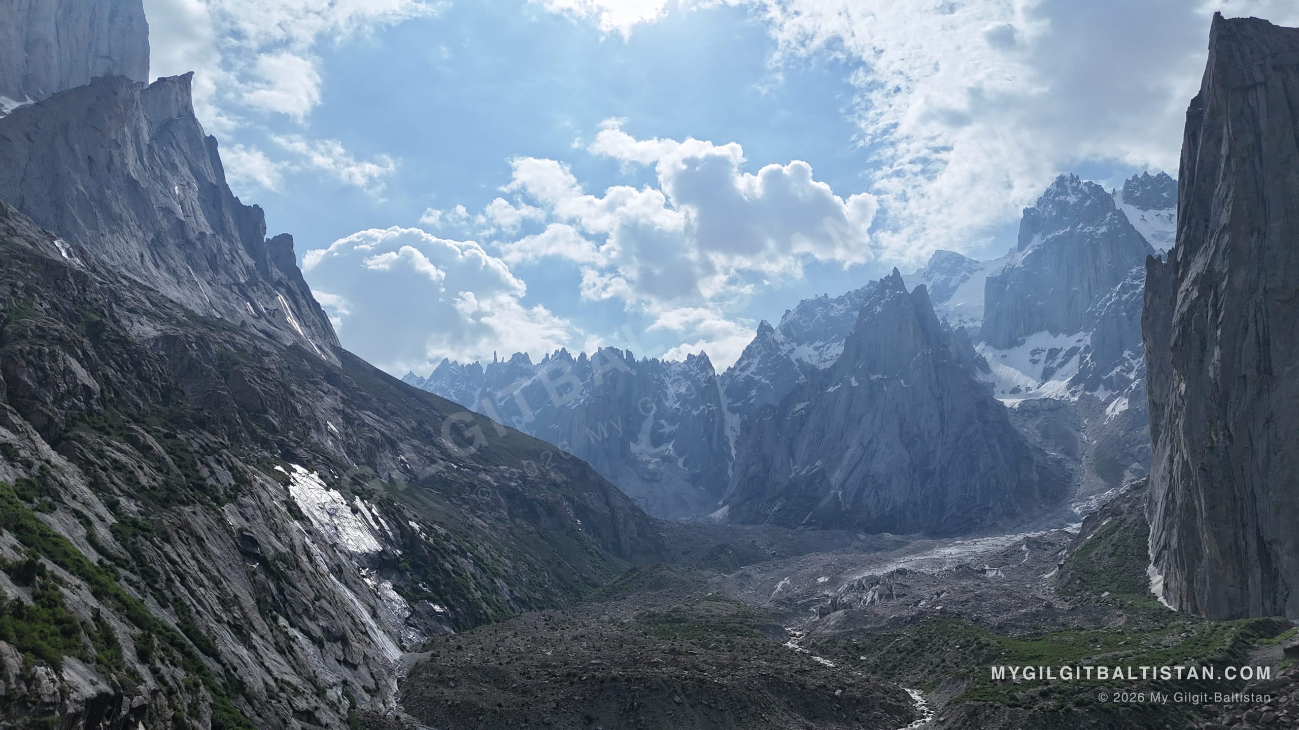 Sheer granite big walls guard the entrance to Nangma Valley - the reason climbers call this place Pakistan's Yosemite.